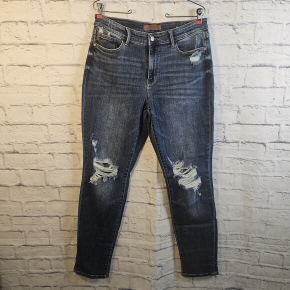Judy Blue Denim - Judy Blue Jeans Women’s 13/31 Blue Mid Rise Boyfriend Fit Distressed Stretch